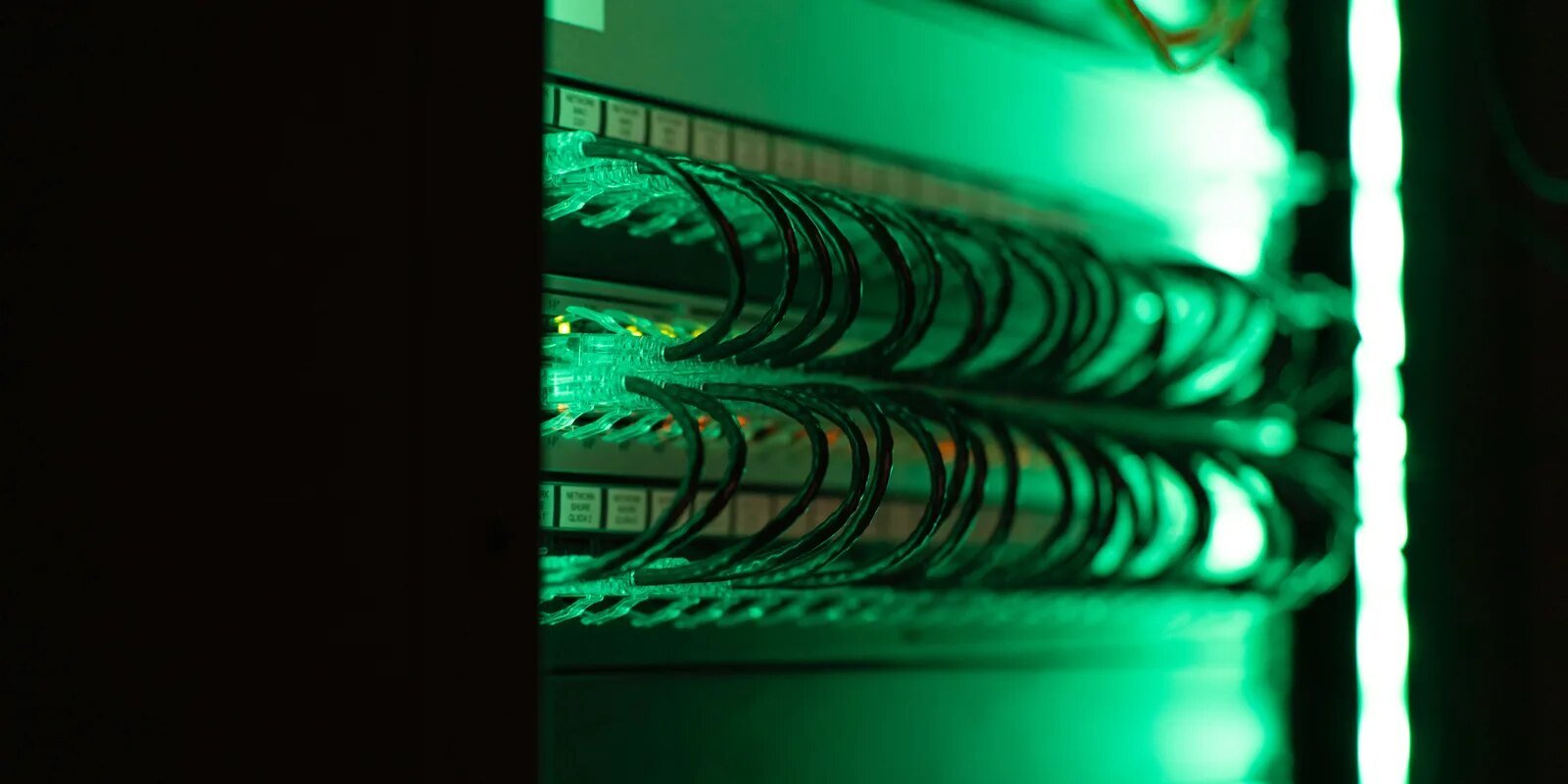 Real server rack and network cabling in a data centre